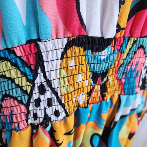 Ashley Stewart Colorful Geo Swirl V-Neck Split Romper Long Sleeve Plus V-Neck 24 - Picture 5 of 14